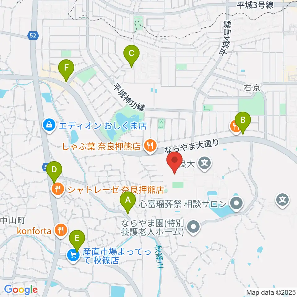 奈良大学博物館周辺のカフェ一覧地図