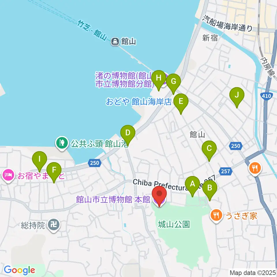 館山市立博物館本館周辺のカフェ一覧地図