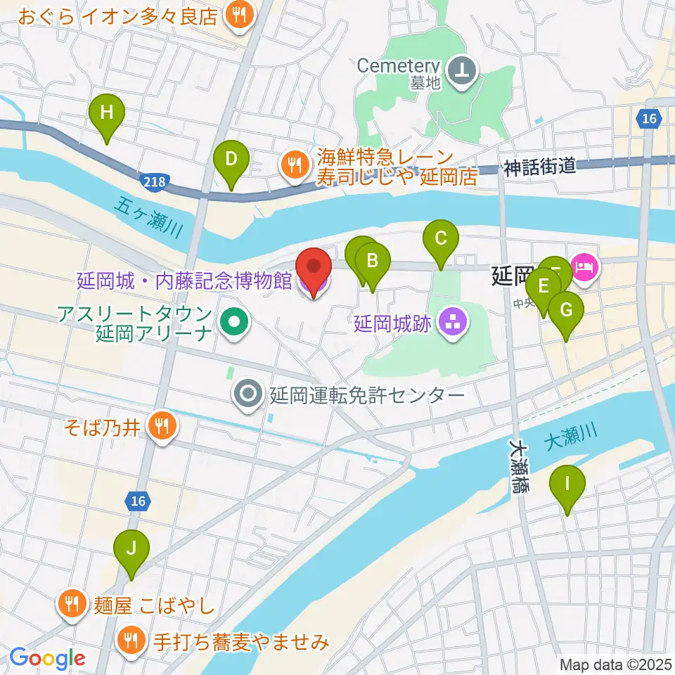 延岡城・内藤記念博物館周辺のカフェ一覧地図