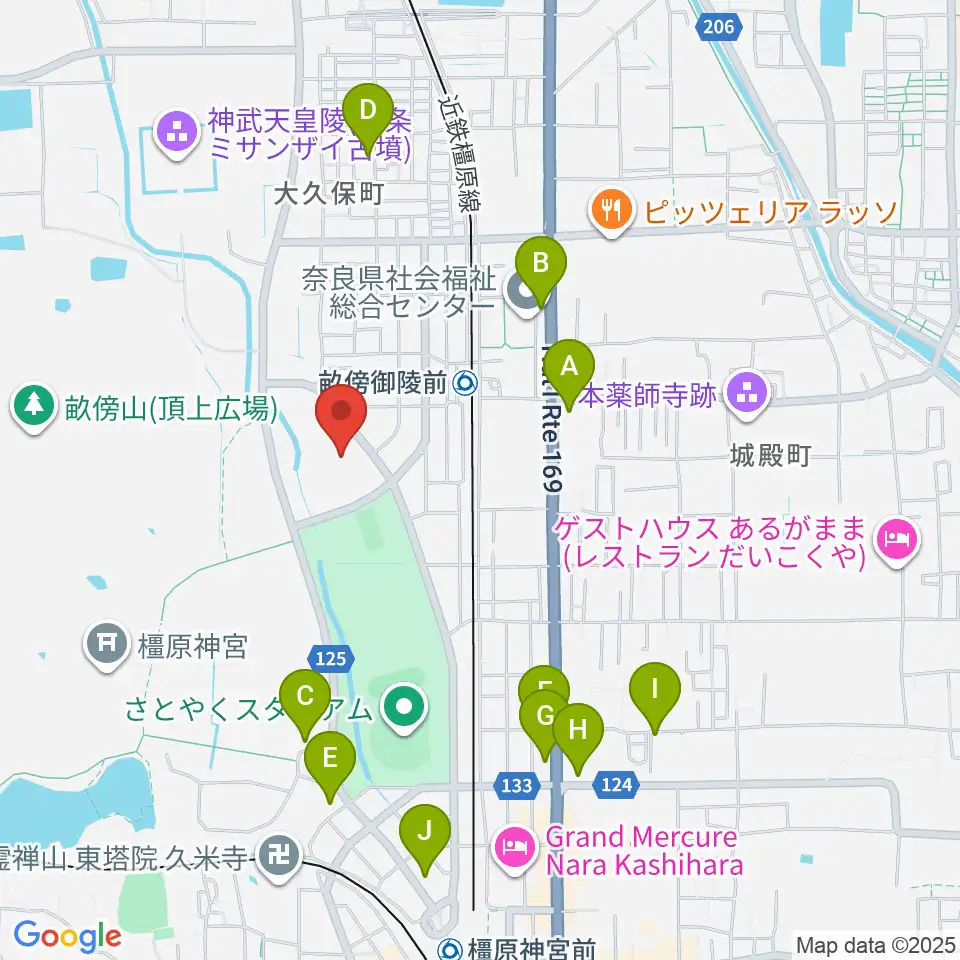 奈良県立橿原考古学研究所附属博物館周辺のカフェ一覧地図