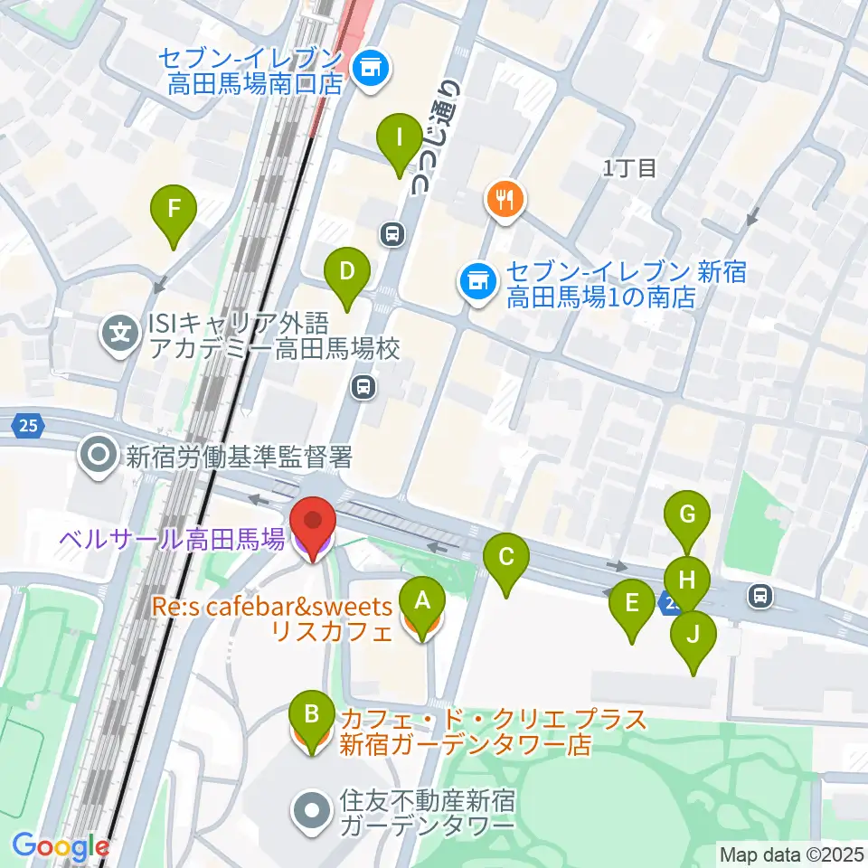 ベルサール高田馬場周辺のカフェ一覧地図
