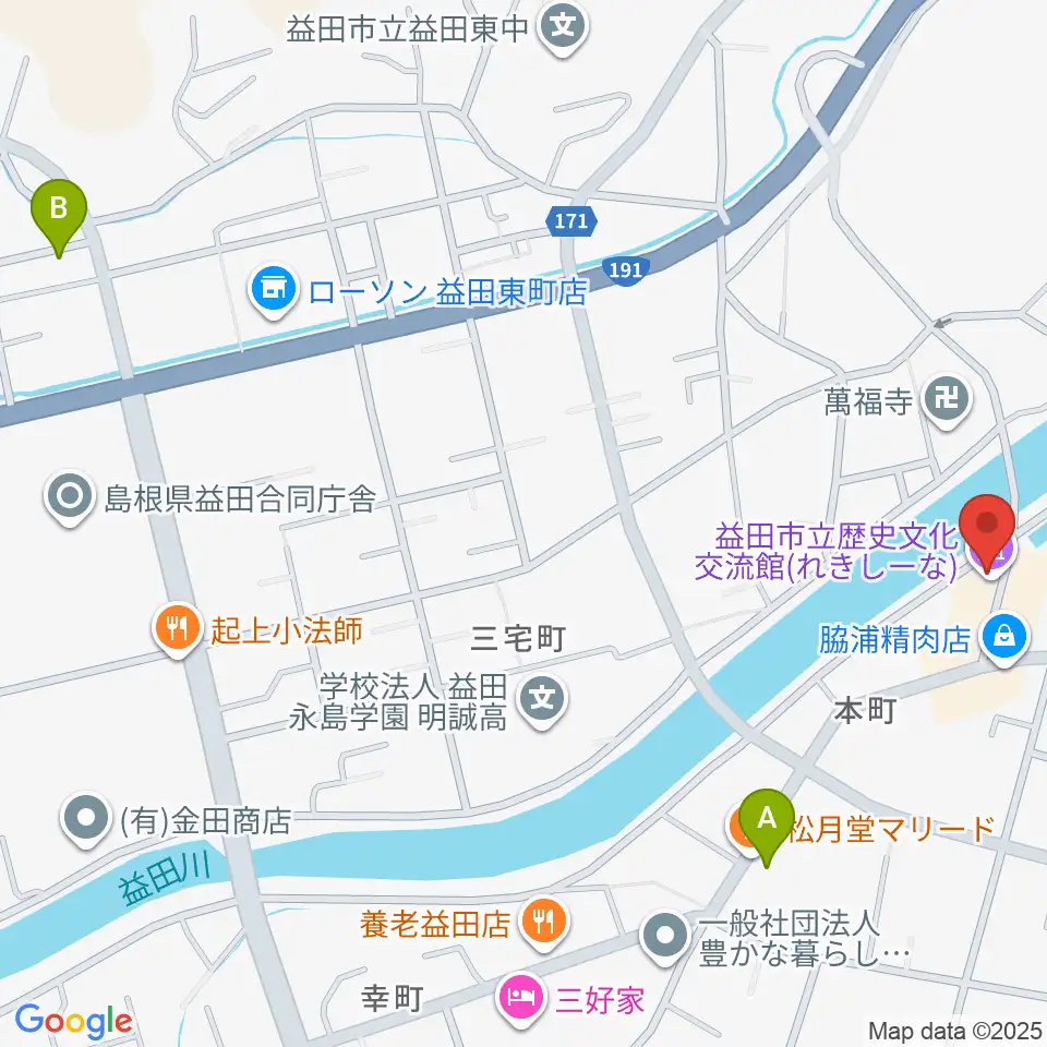 益田市立歴史文化交流館れきしーな周辺のカフェ一覧地図