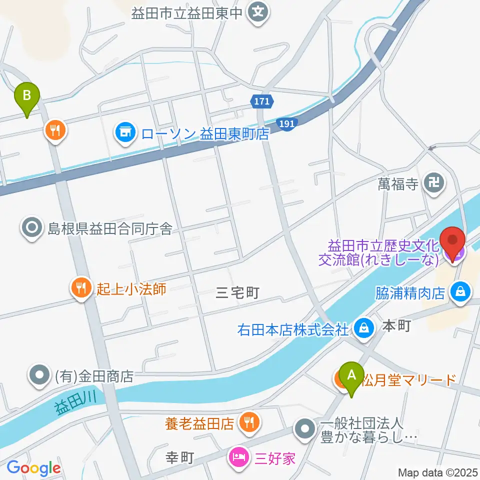 益田市立歴史文化交流館れきしーな周辺のカフェ一覧地図