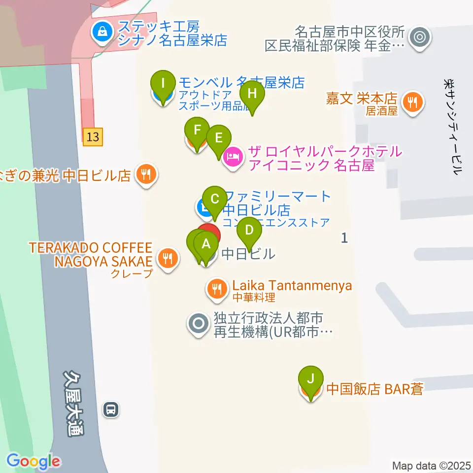 中日ホール周辺のカフェ一覧地図