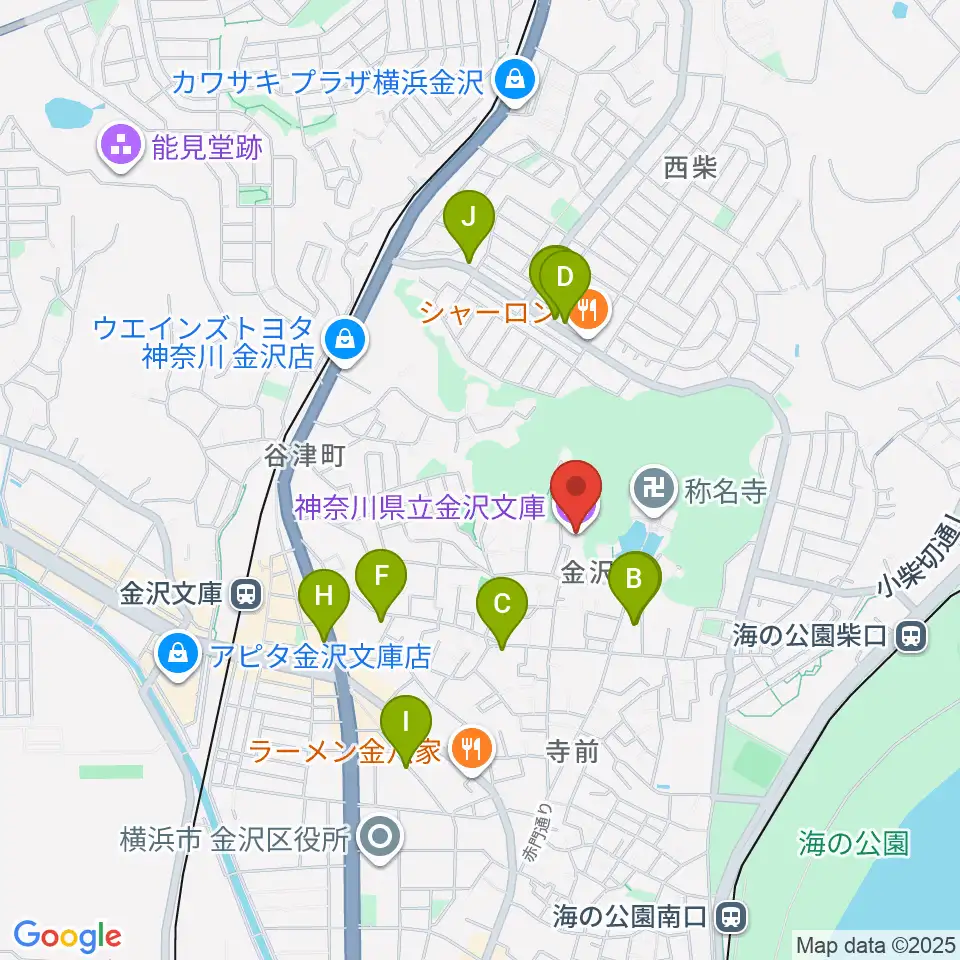 神奈川県立金沢文庫周辺のカフェ一覧地図