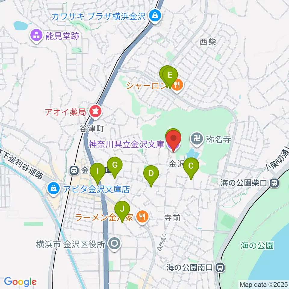 神奈川県立金沢文庫周辺のカフェ一覧地図