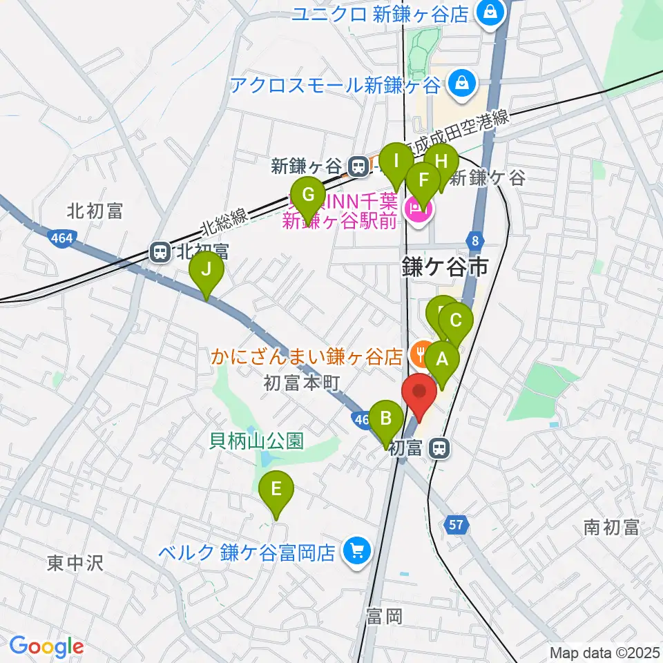 鎌ヶ谷市郷土資料館周辺のカフェ一覧地図