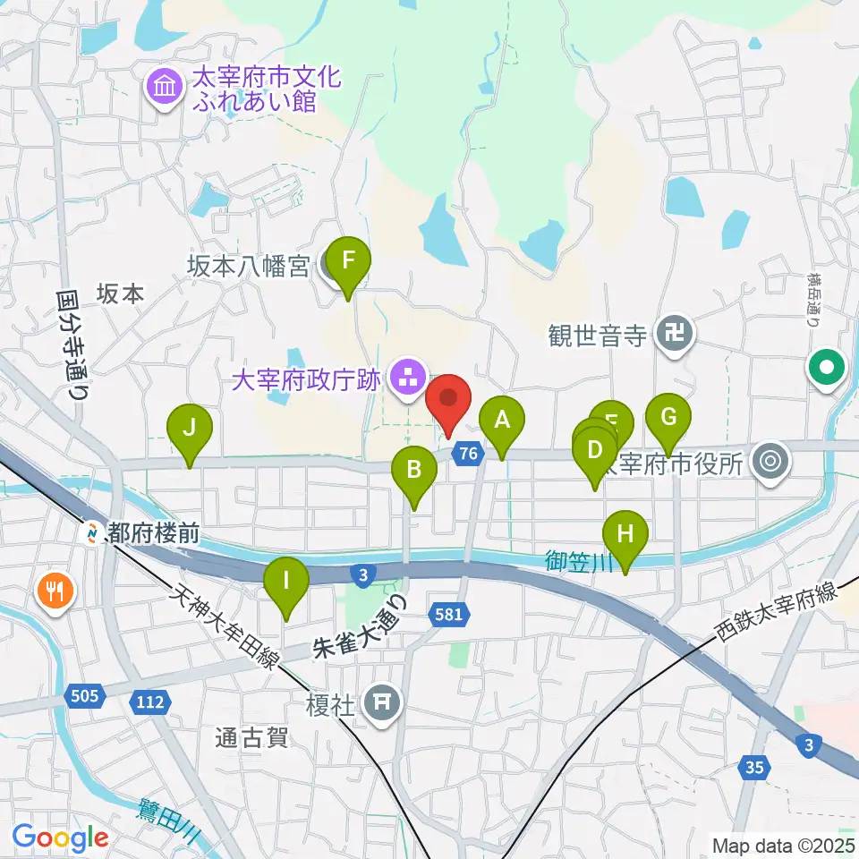 大宰府展示館周辺のカフェ一覧地図