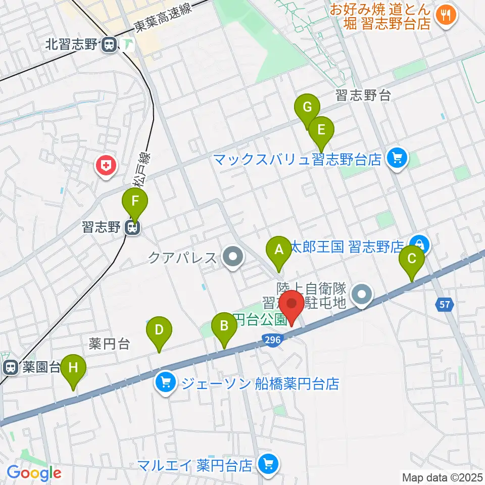 船橋市郷土資料館周辺のカフェ一覧地図