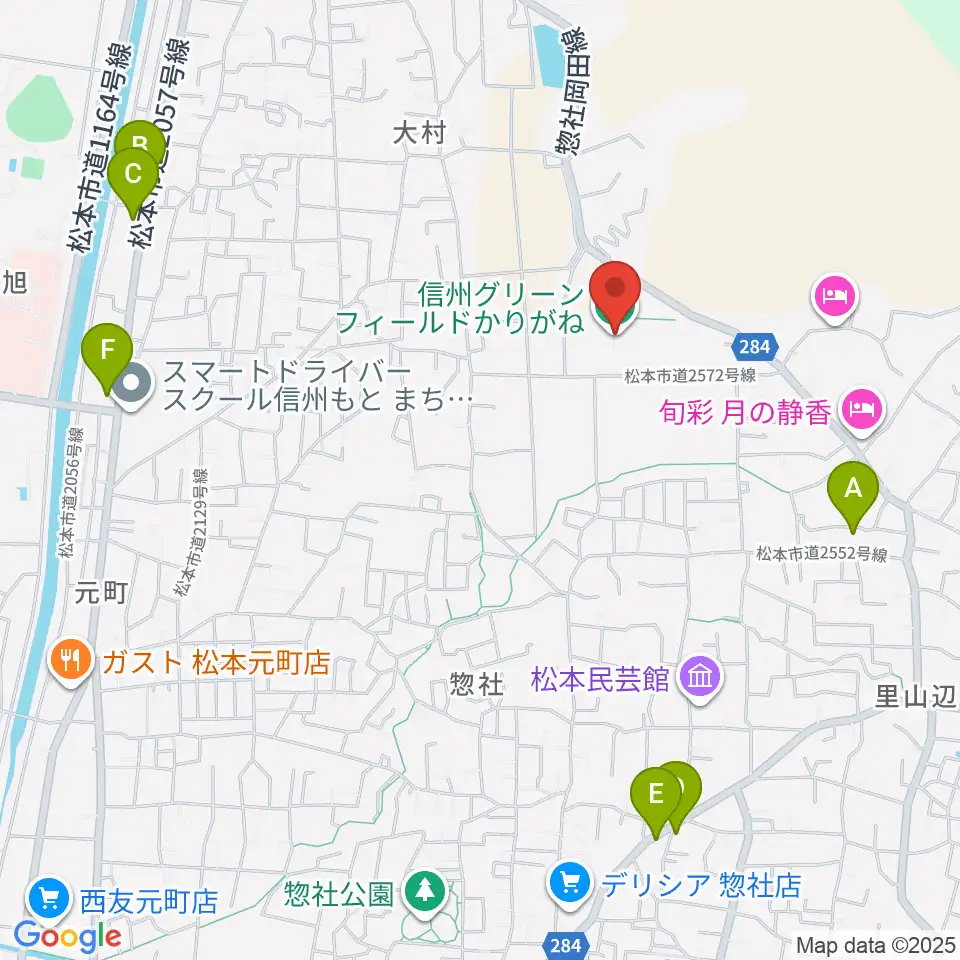 信州グリーンフィールドかりがね周辺のカフェ一覧地図