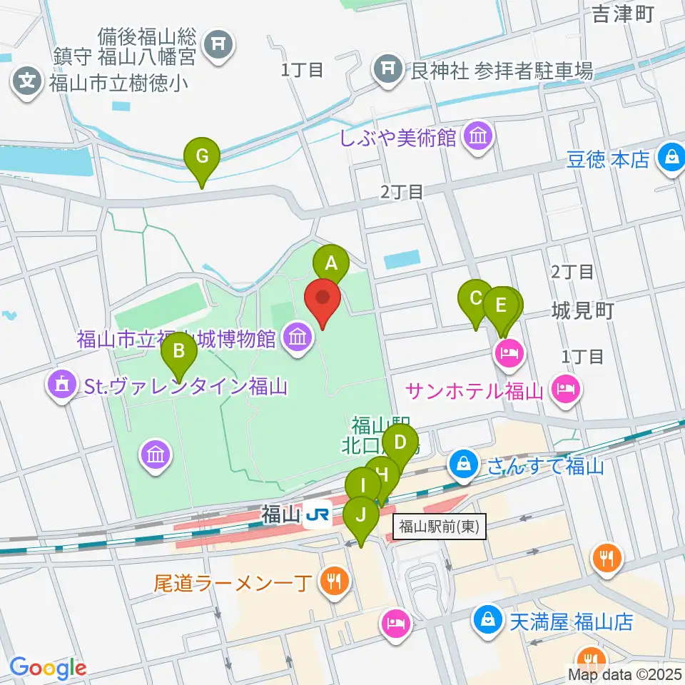 福山城博物館周辺のカフェ一覧地図