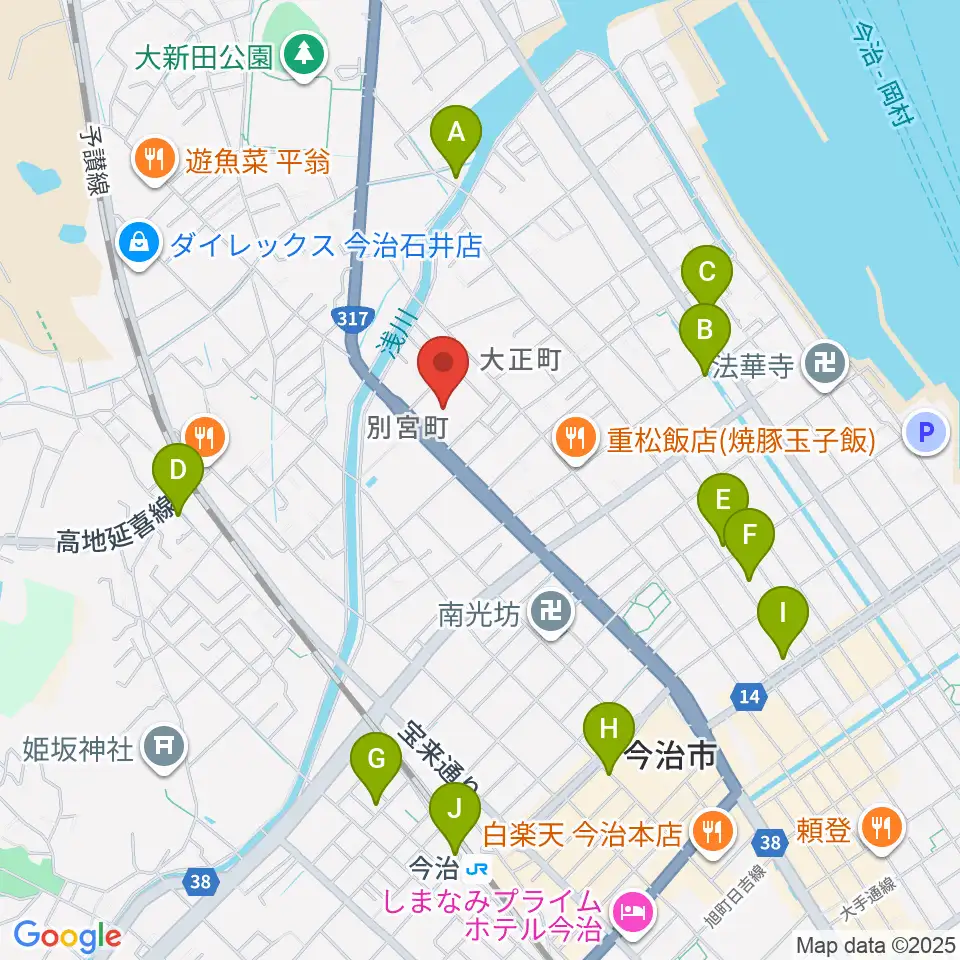 今治市中央体育館周辺のカフェ一覧地図