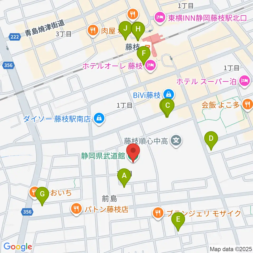 静岡県武道館周辺のカフェ一覧地図