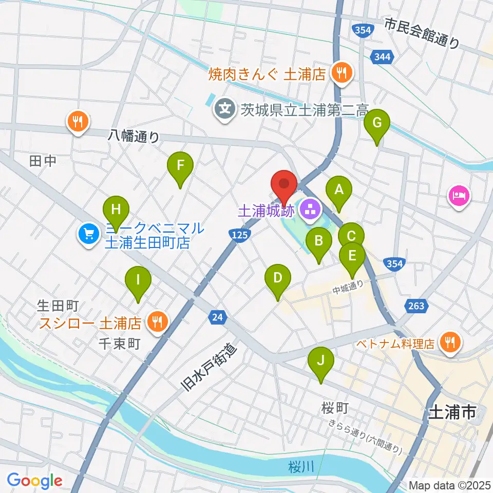 土浦市立博物館周辺のカフェ一覧地図
