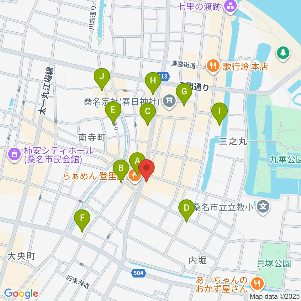 桑名市博物館周辺のカフェ一覧地図