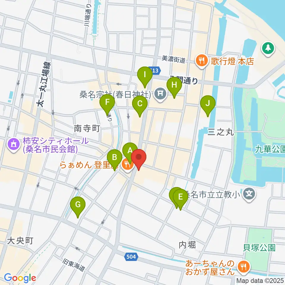 桑名市博物館周辺のカフェ一覧地図