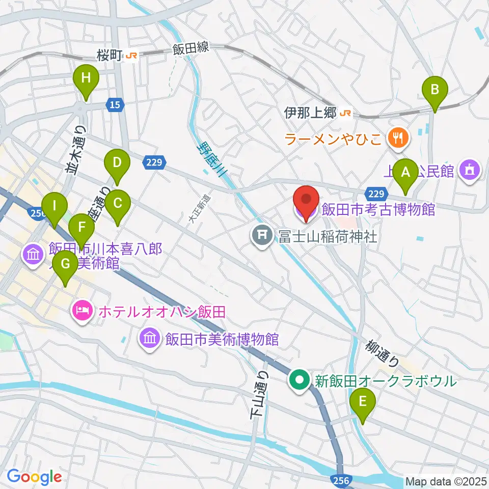 飯田市考古博物館周辺のカフェ一覧地図