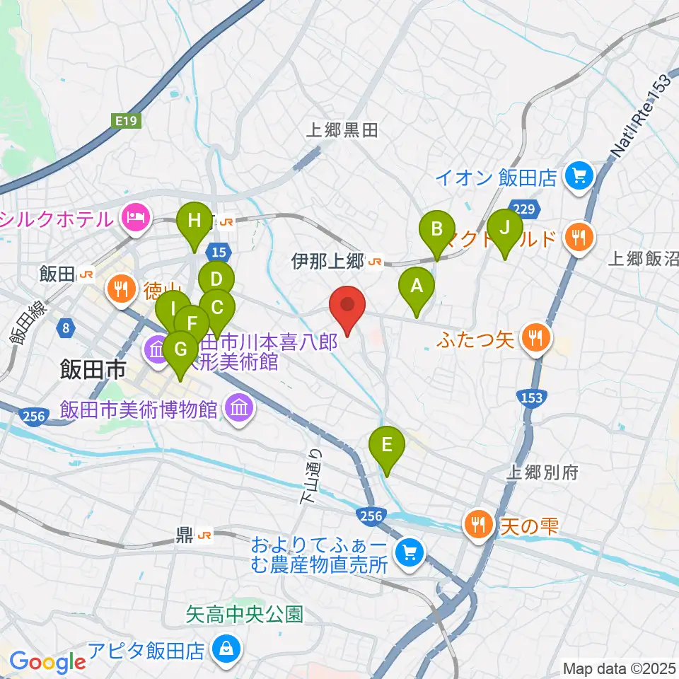 飯田市考古博物館周辺のカフェ一覧地図