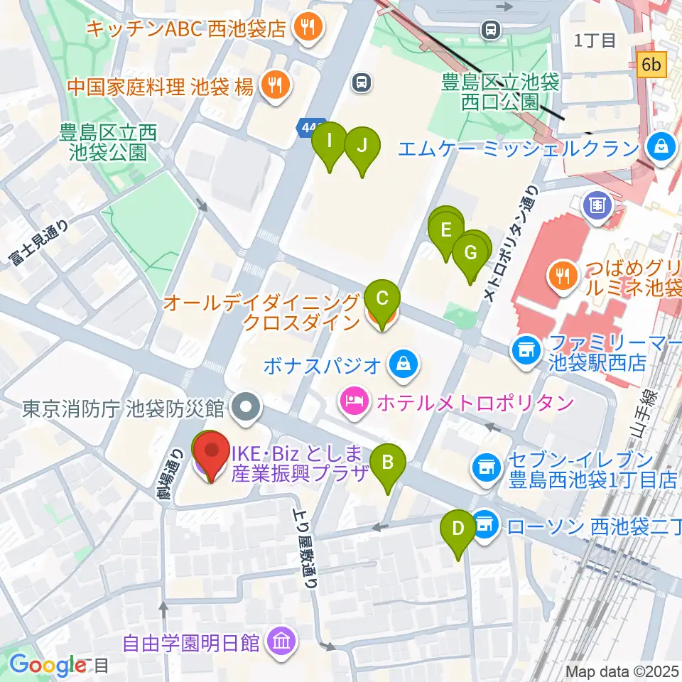豊島区立郷土資料館周辺のカフェ一覧地図