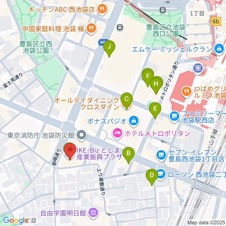 豊島区立郷土資料館周辺のカフェ一覧地図