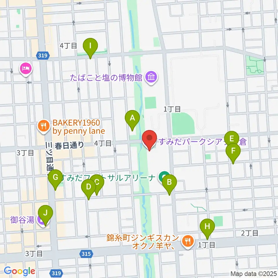 すみだパークシアター倉周辺のカフェ一覧地図