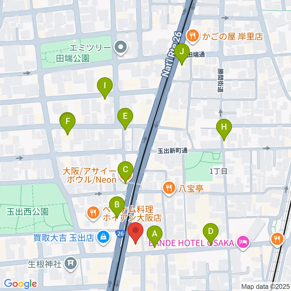 西成結劇場周辺のカフェ一覧地図