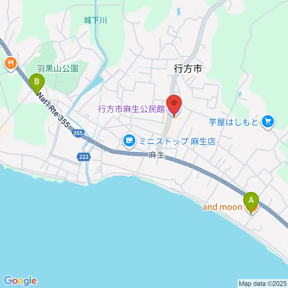 行方市麻生公民館周辺のカフェ一覧地図