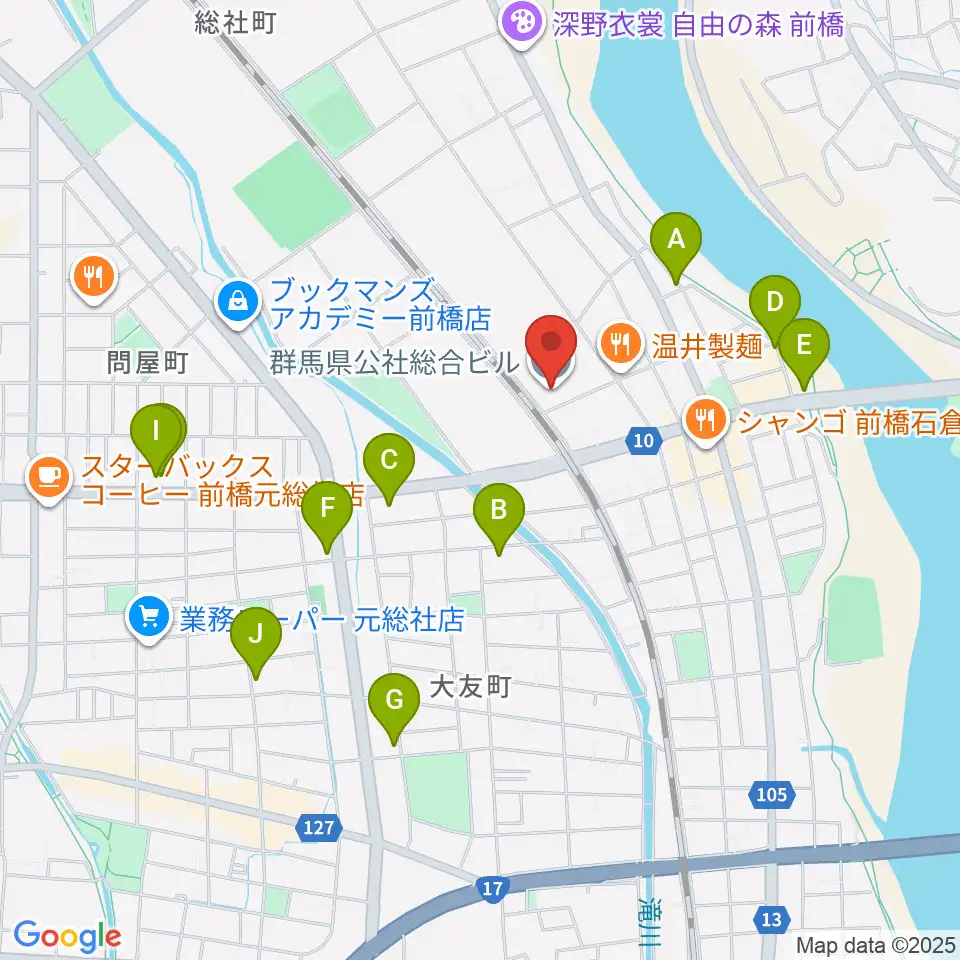 群馬県公社総合ビル周辺のカフェ一覧地図