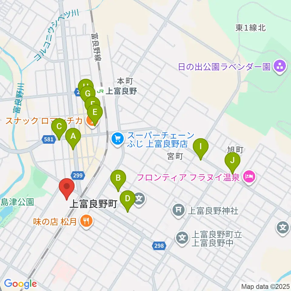上富良野町郷土館周辺のカフェ一覧地図