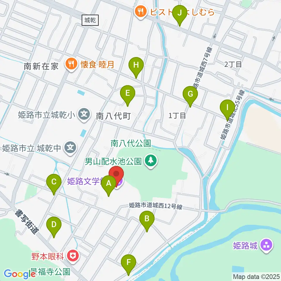 姫路文学館周辺のカフェ一覧地図