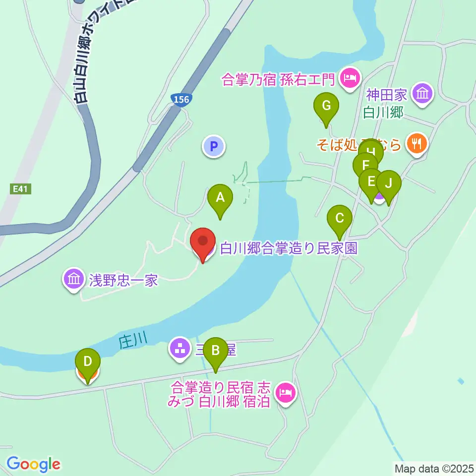 白川郷合掌造り民家園周辺のカフェ一覧地図