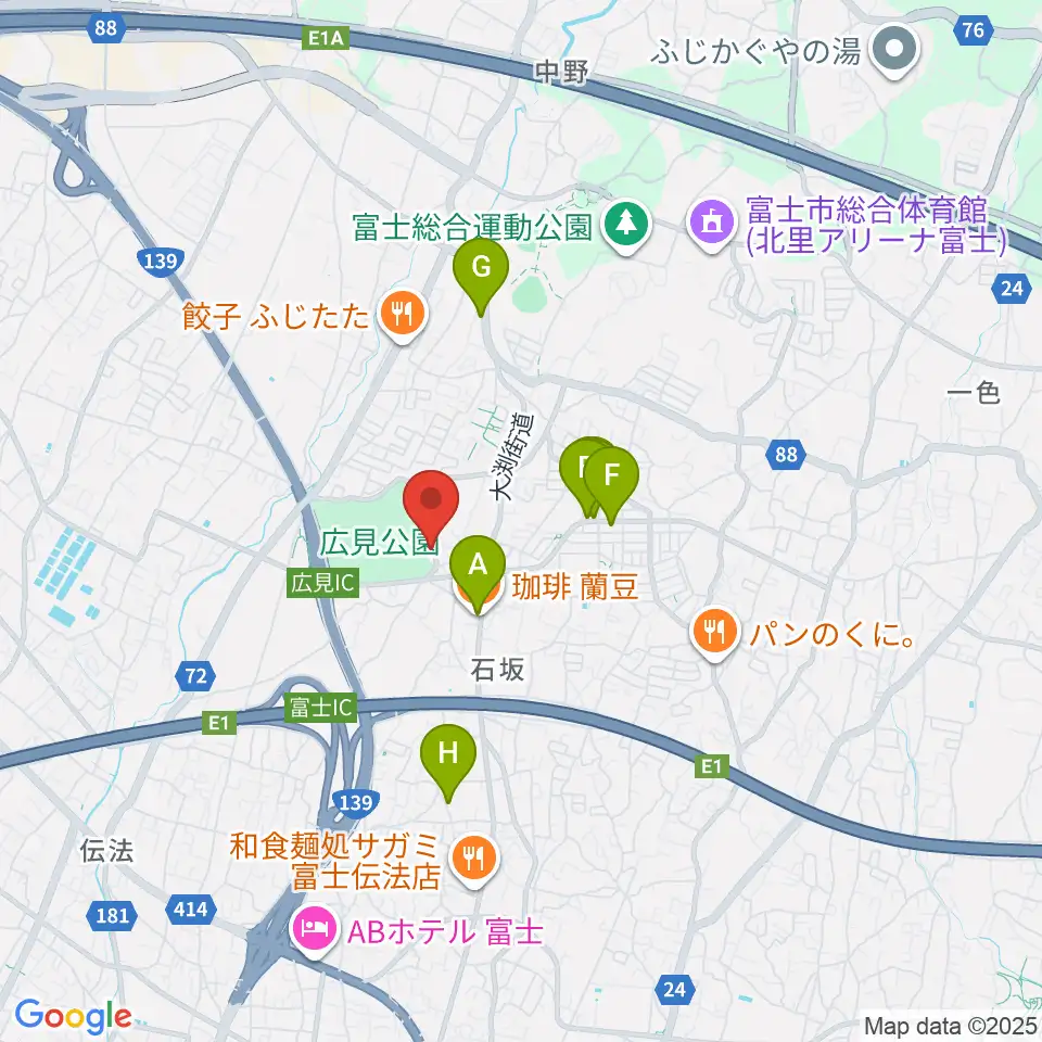 富士山かぐや姫ミュージアム周辺のカフェ一覧地図