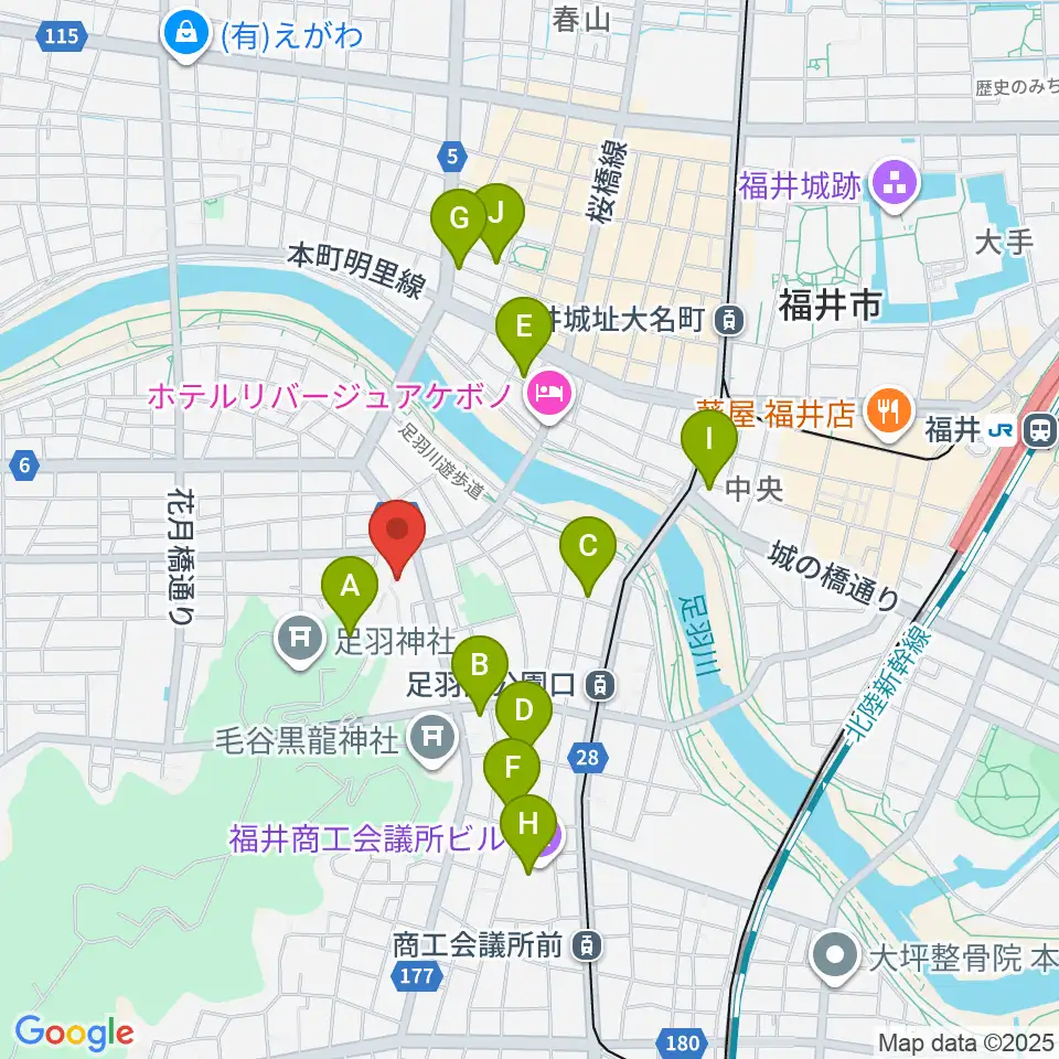 福井市橘曙覧記念文学館周辺のカフェ一覧地図