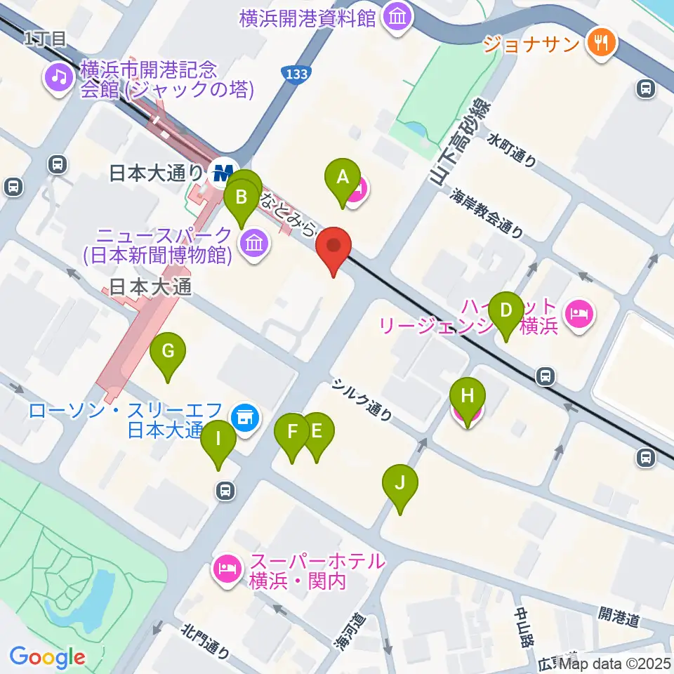 横浜都市発展記念館周辺のカフェ一覧地図