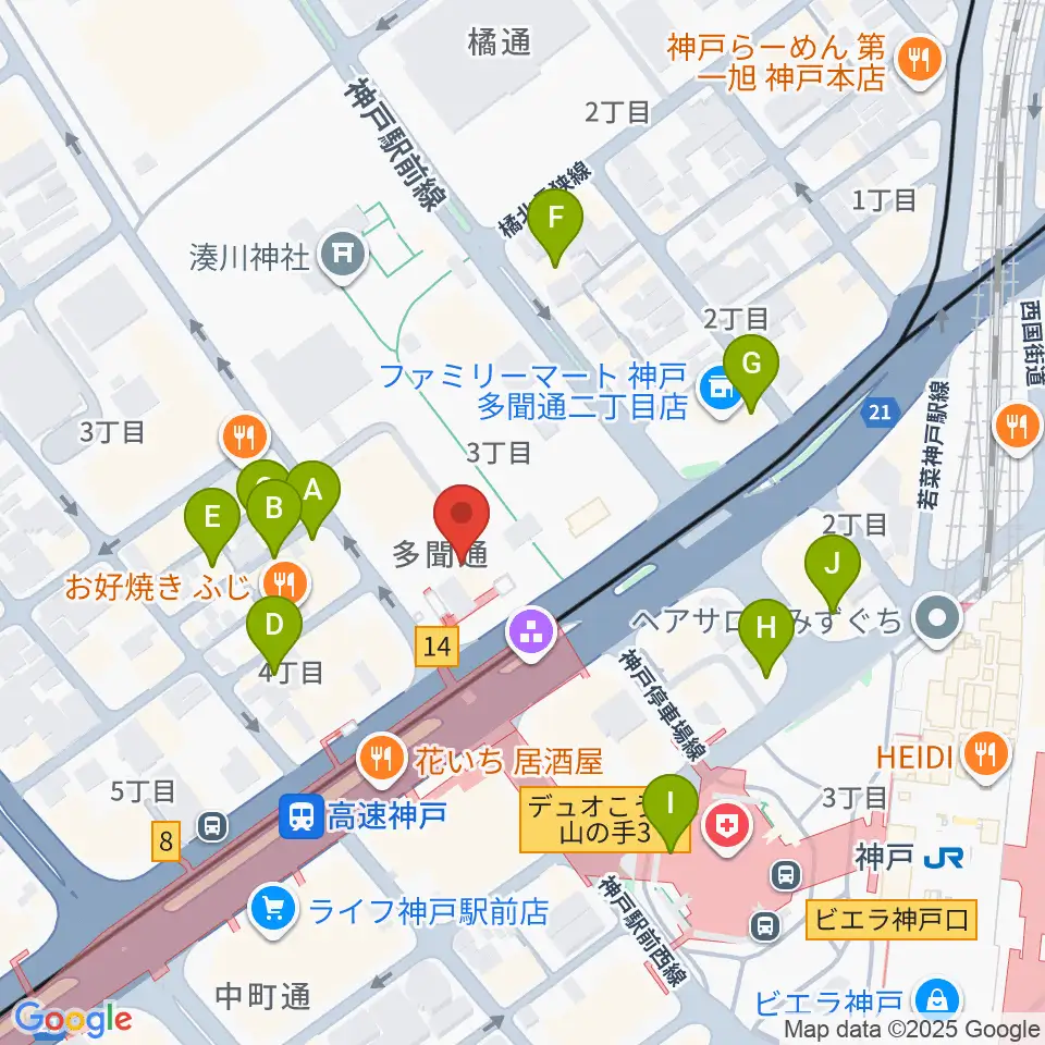 湊川神社宝物殿周辺のカフェ一覧地図