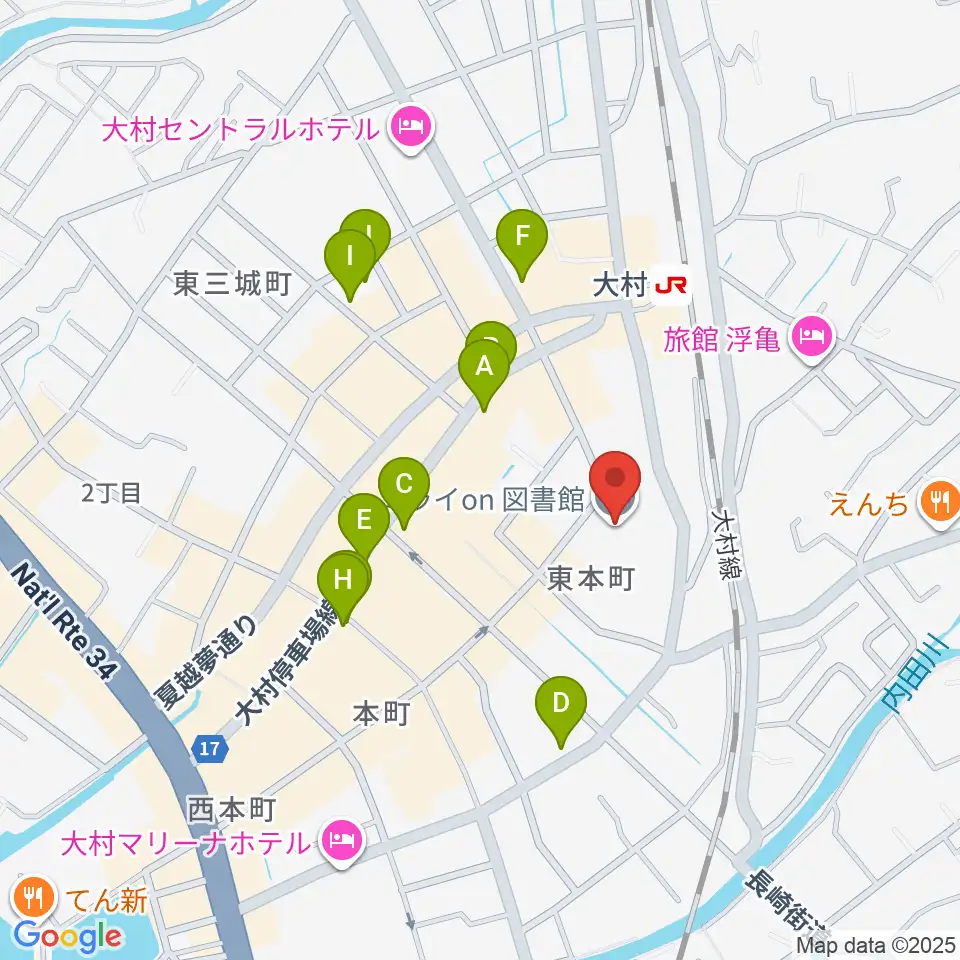 大村市歴史資料館周辺のカフェ一覧地図
