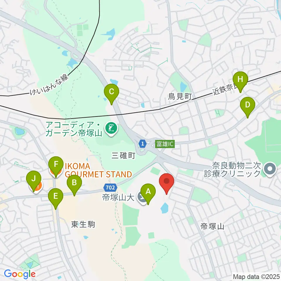帝塚山大学附属博物館周辺のカフェ一覧地図