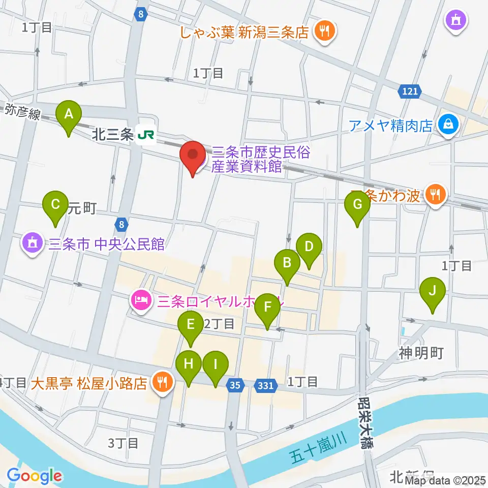 三条市歴史民俗産業資料館周辺のカフェ一覧地図