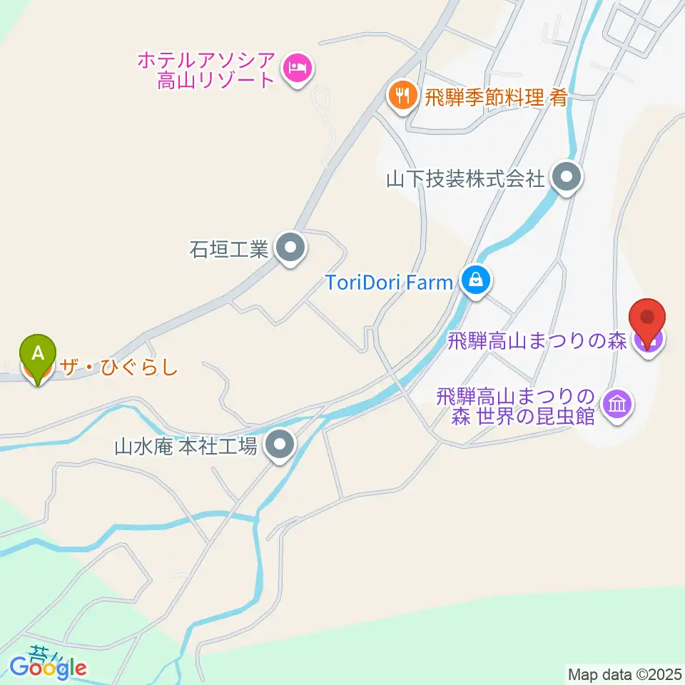 飛騨高山まつりの森ミュージアム周辺のカフェ一覧地図