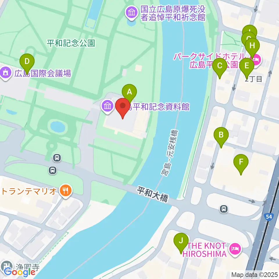 広島平和記念資料館周辺のカフェ一覧地図