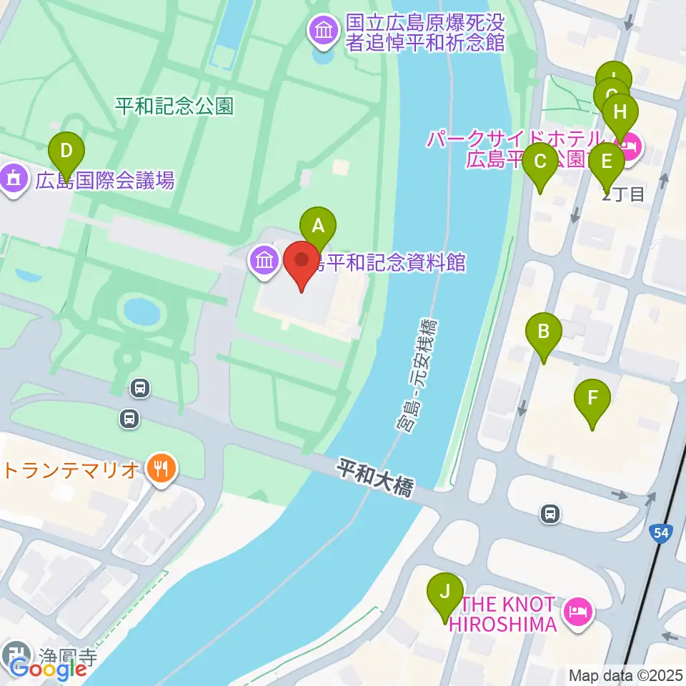 広島平和記念資料館周辺のカフェ一覧地図