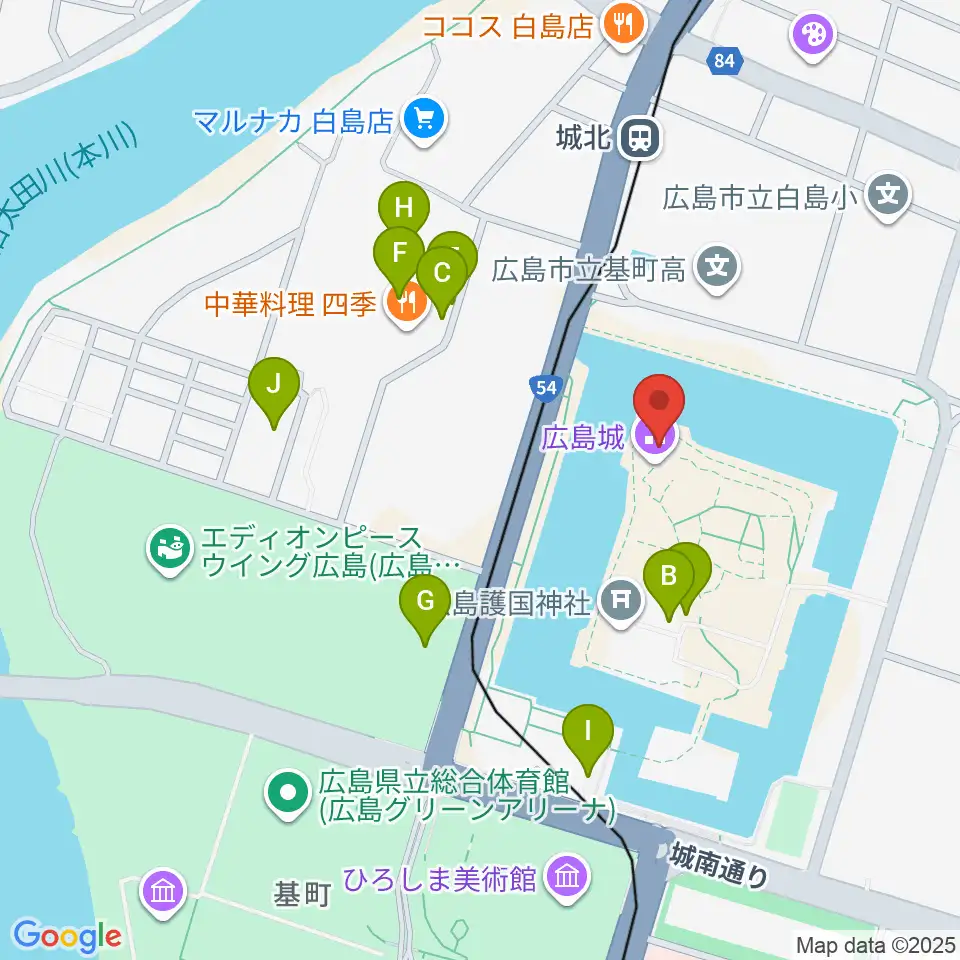 広島城天守周辺のカフェ一覧地図