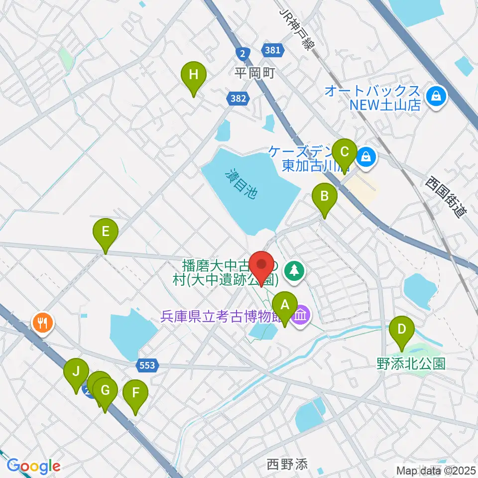 播磨町郷土資料館周辺のカフェ一覧地図