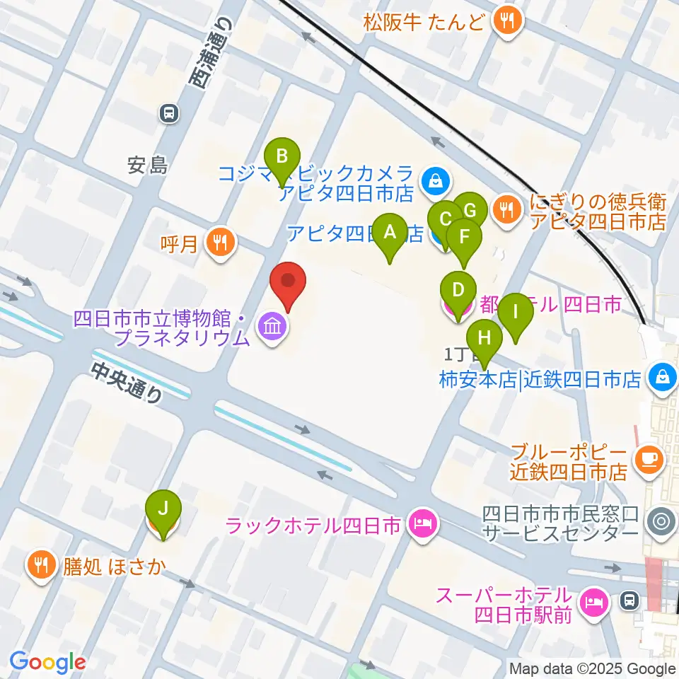 四日市市立博物館周辺のカフェ一覧地図