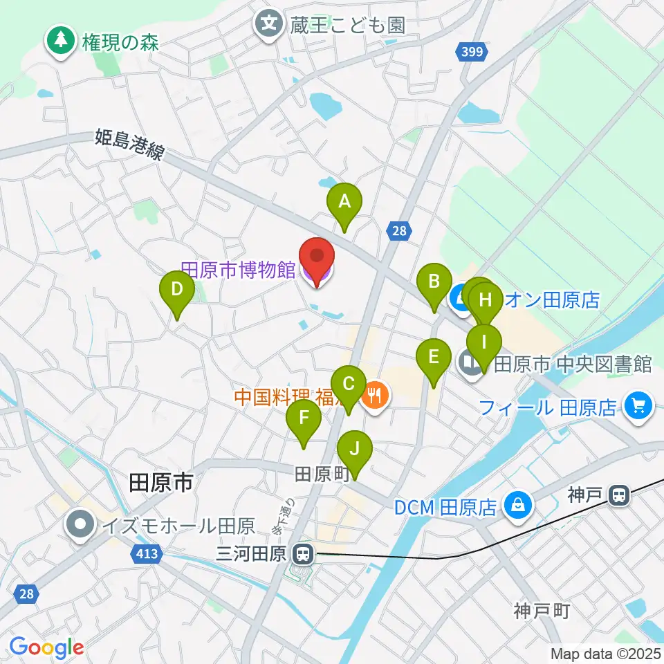 田原市博物館周辺のカフェ一覧地図