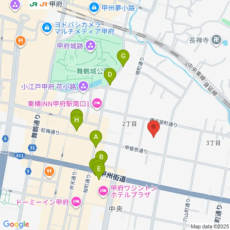 山梨中銀金融資料館周辺のカフェ一覧地図