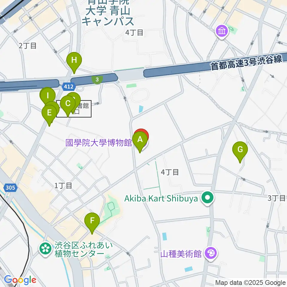 國學院大學博物館周辺のカフェ一覧地図