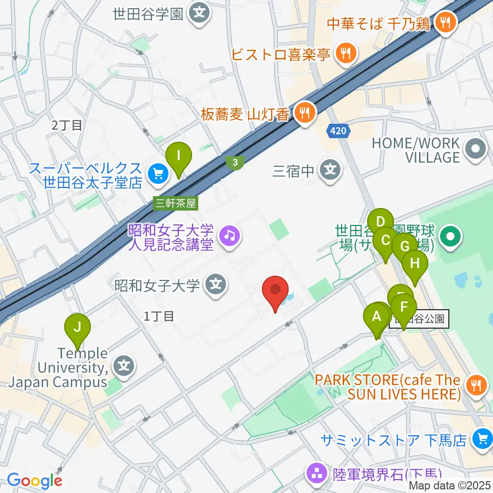 昭和女子大学光葉博物館周辺のカフェ一覧地図