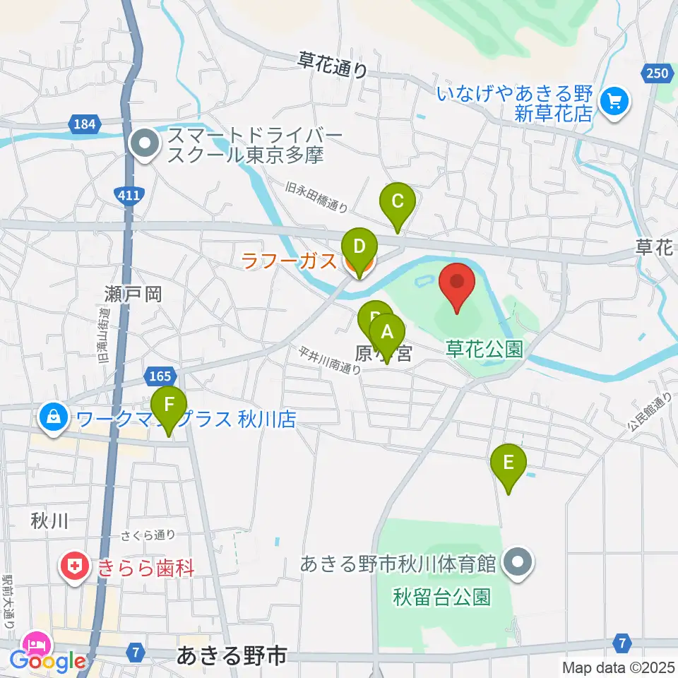 内田電気商会グリーンフィールド草花周辺のカフェ一覧地図