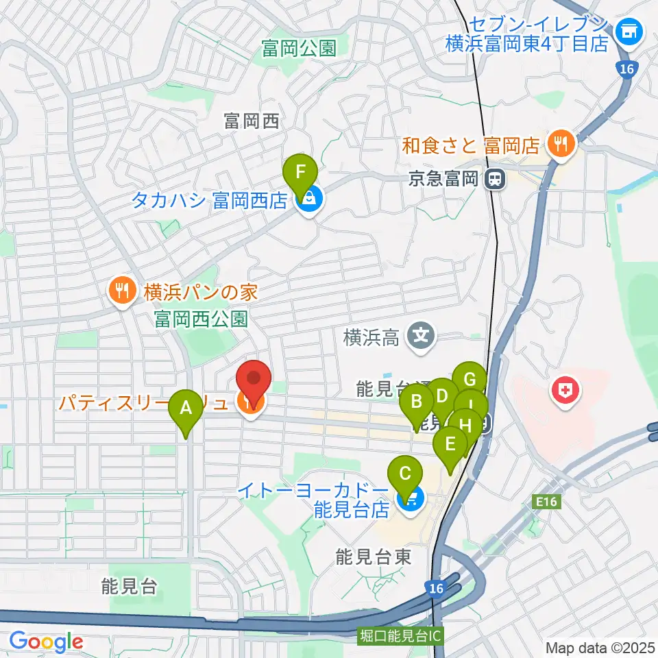 スタジオジャスト能見台本店周辺のカフェ一覧地図